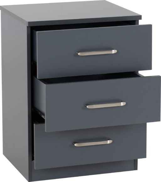 Seconique Dakota 3 Drawer Bedside Dark Grey