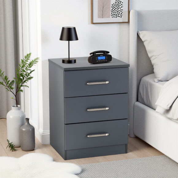 seconique Dakota 3 Drawer Bedside Dark Grey