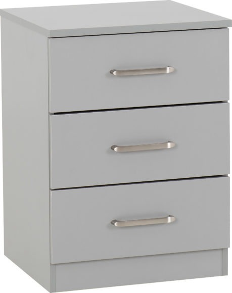 Seconique Dakota 3 Drawer Bedside Light Grey