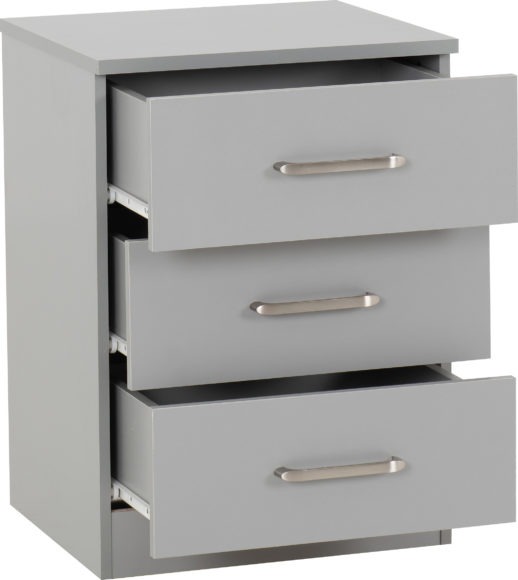 Seconique Dakota 3 Drawer Bedside Light Grey