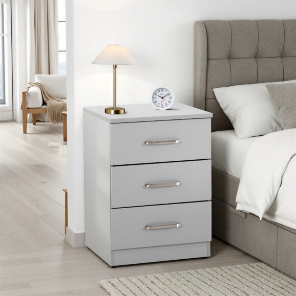 seconique Dakota 3 Drawer Bedside Light Grey