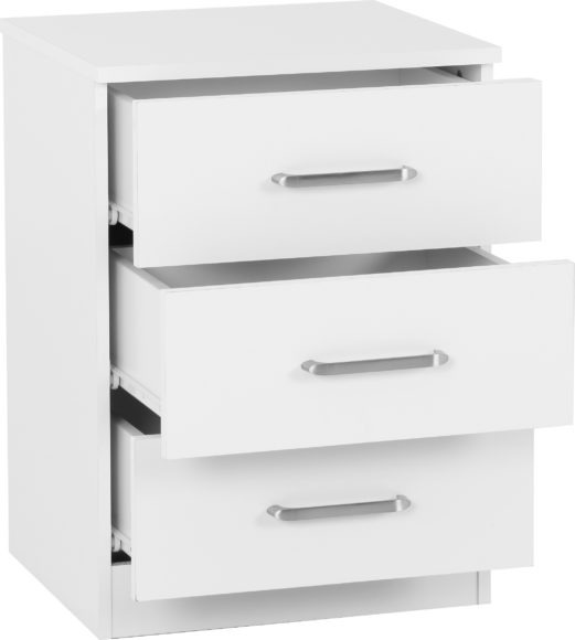 Seconique Dakota 3 Drawer Bedside White