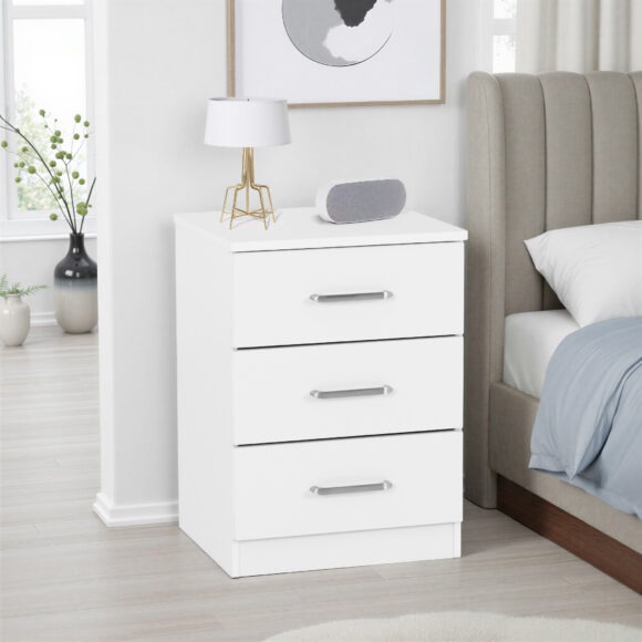 seconique Dakota 3 Drawer Bedside White