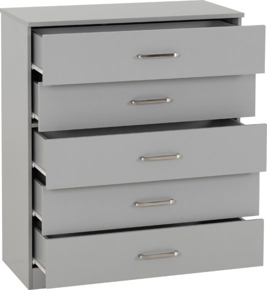 Seconique Dakota 5 Drawer Chest Light Grey