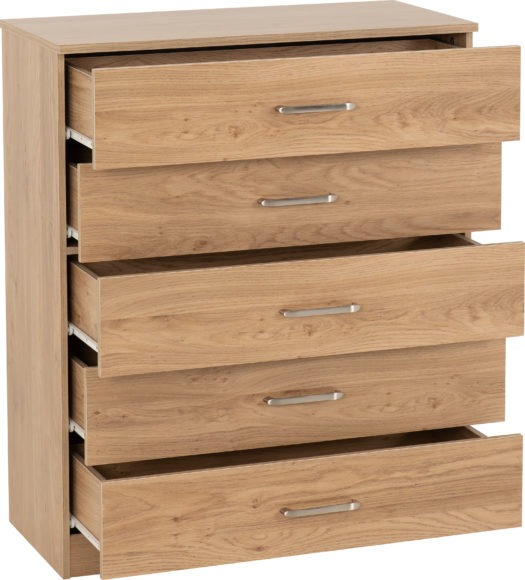Seconique Dakota 5 Drawer Chest Oak Effect