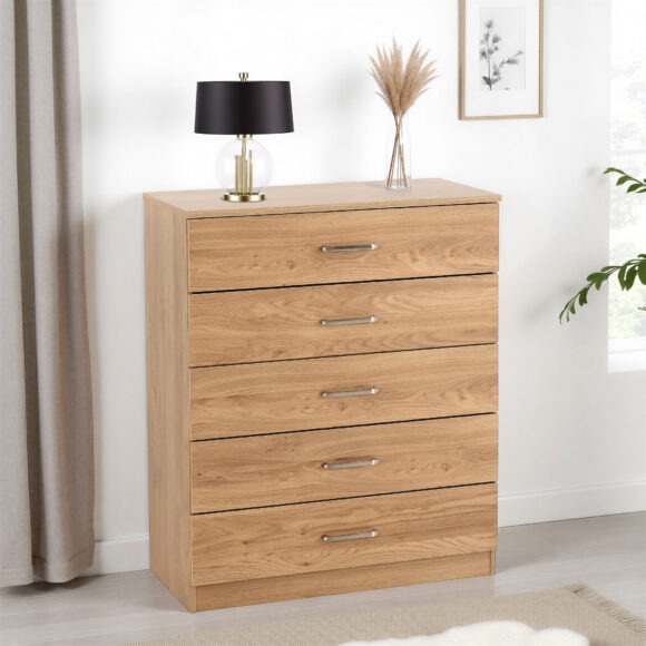 seconique Dakota 5 Drawer Chest Oak Effect