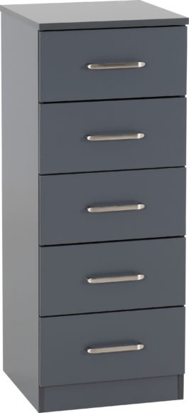 Seconique Dakota 5 Drawer Narrow Chest Dark Grey