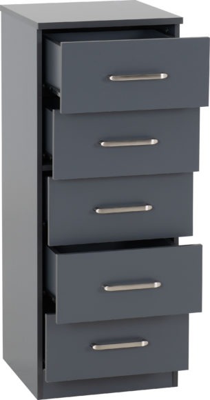 Seconique Dakota 5 Drawer Narrow Chest Dark Grey