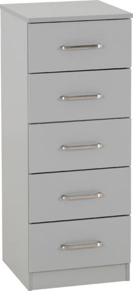 Seconique Dakota 5 Drawer Narrow Chest Light Grey