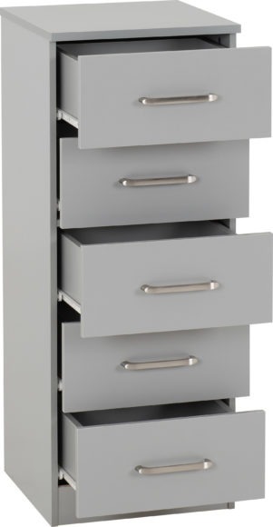 Seconique Dakota 5 Drawer Narrow Chest Light Grey