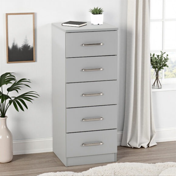 seconique Dakota 5 Drawer Narrow Chest Light Grey