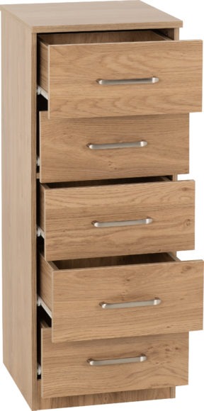Seconique Dakota 5 Drawer Narrow Chest Oak Effect