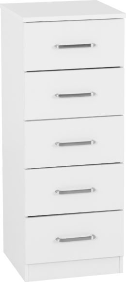 Seconique Dakota 5 Drawer Narrow Chest White