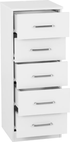 Seconique Dakota 5 Drawer Narrow Chest White