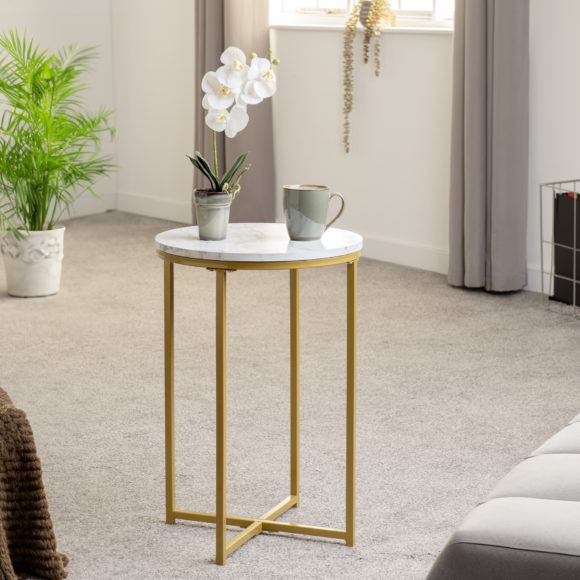 Seconique Dallas Side Table Marble/Gold Effect