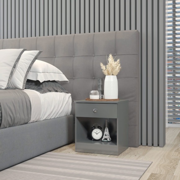 Seconique Denver 1 Drawer Bedside Grey Gloss