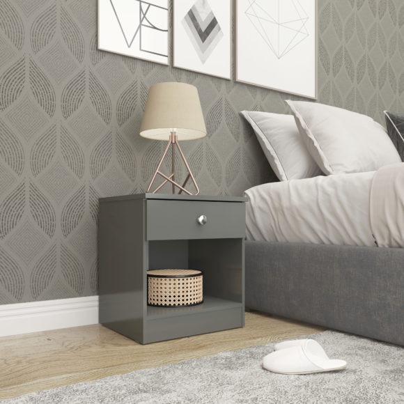 seconique Denver 1 Drawer Bedside Grey Gloss