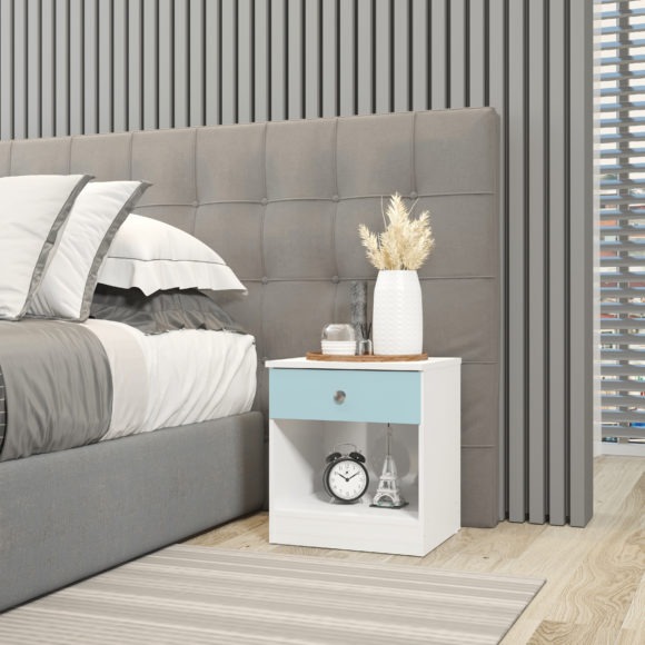 seconique Denver 1 Drawer Bedside White/Blue Gloss