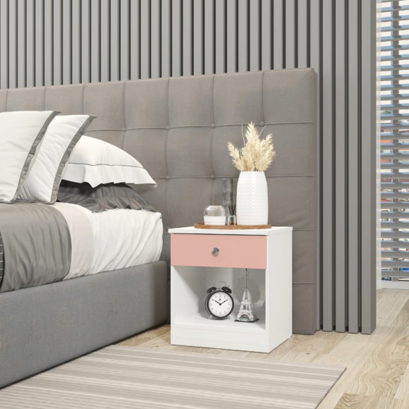 Seconique Denver 1 Drawer Bedside White/Pink Gloss