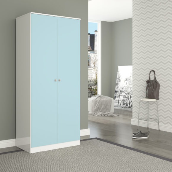 Seconique Denver 2 Door Wardrobe White/Blue Gloss
