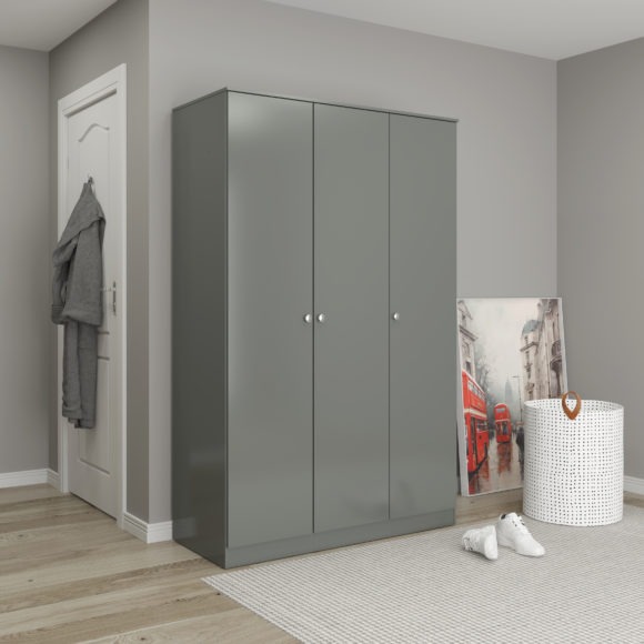 seconique Denver 3 Door Wardrobe Grey Gloss