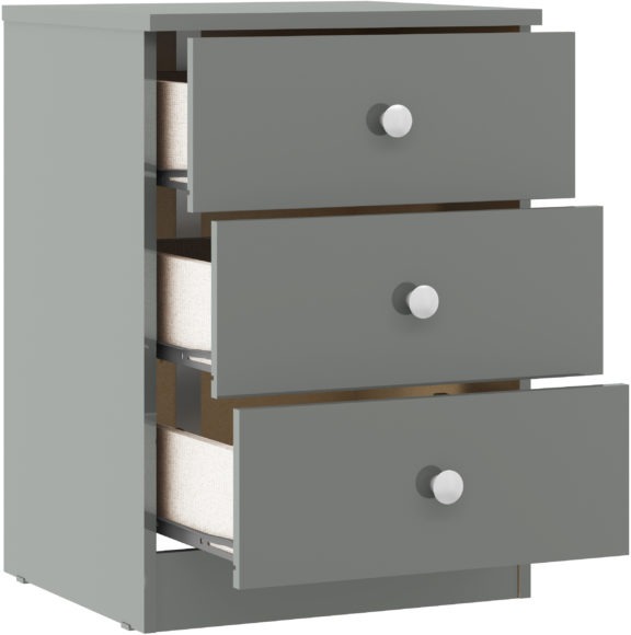 Seconique Denver 3 Drawer Bedside Grey Gloss