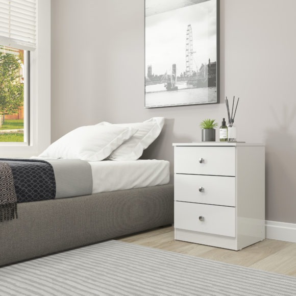 seconique Denver 3 Drawer Bedside White Gloss