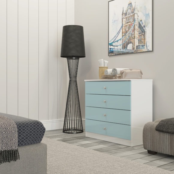 Seconique Denver 4 Drawer Chest White/Blue Gloss