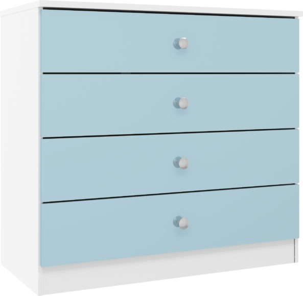 Seconique Denver 4 Drawer Chest White/Blue Gloss