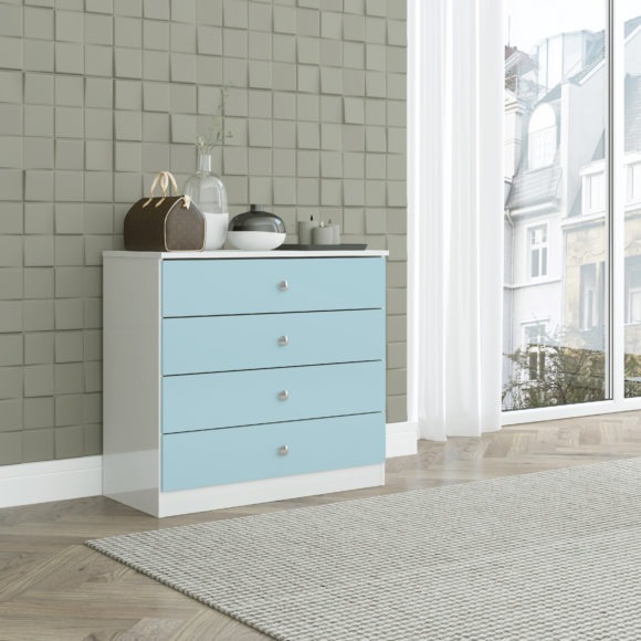 seconique Denver 4 Drawer Chest White/Blue Gloss