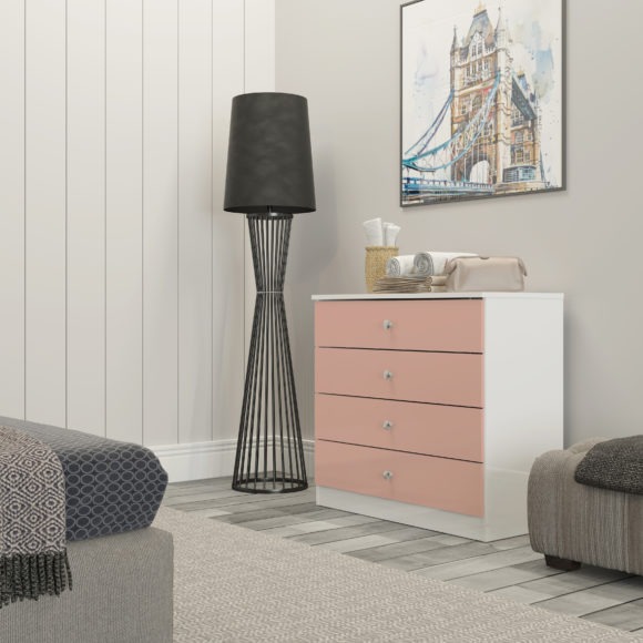 Seconique Denver 4 Drawer Chest White/Pink Gloss