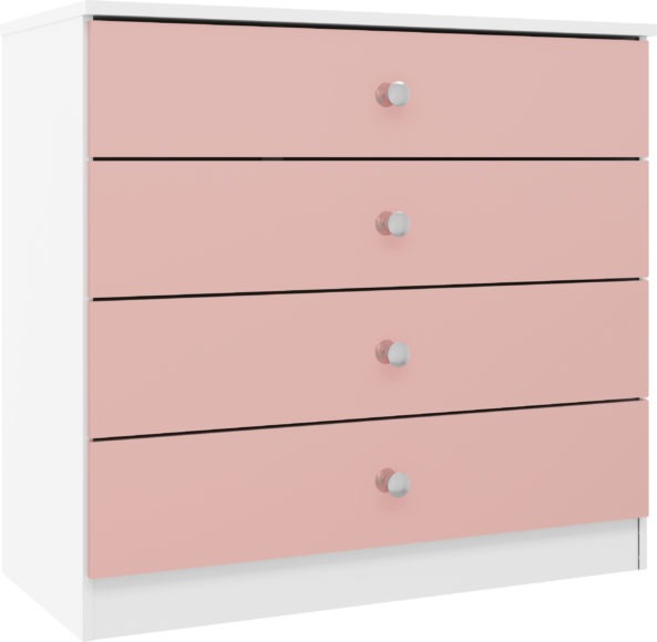 Seconique Denver 4 Drawer Chest White/Pink Gloss