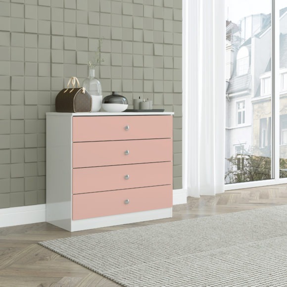 seconique Denver 4 Drawer Chest White/Pink Gloss