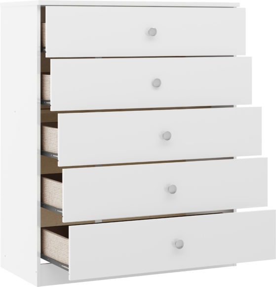 Seconique Denver 5 Drawer Chest White Gloss