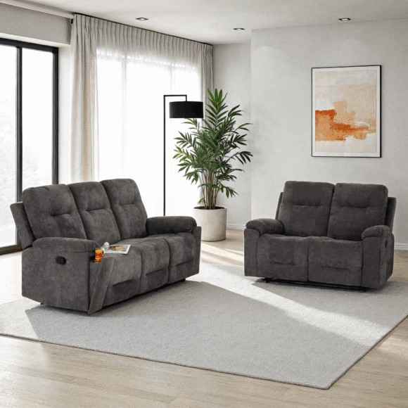 seconique Guildford 3+2 Recliner Suite Grey Fabric
