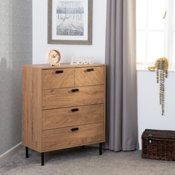 Seconique Leon 3+2 Drawer Chest Medium Oak Effect