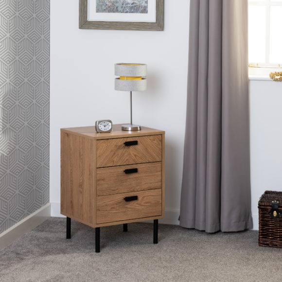 Seconique Leon 3 Drawer Bedside Medium Oak Effect