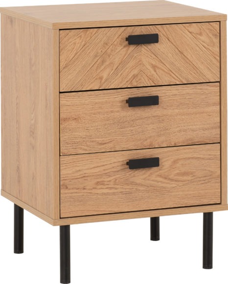 Seconique Leon 3 Drawer Bedside Medium Oak Effect