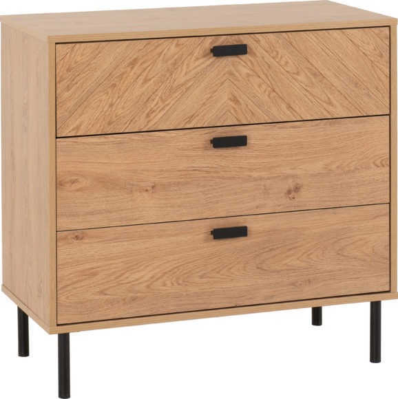 Seconique Leon 3 Drawer Chest Medium Oak Effect