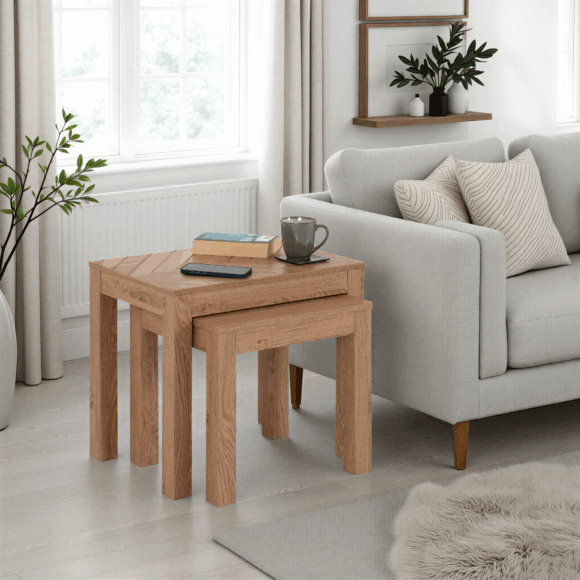 seconique Leon Nest of 2 Tables Medium Oak Effect
