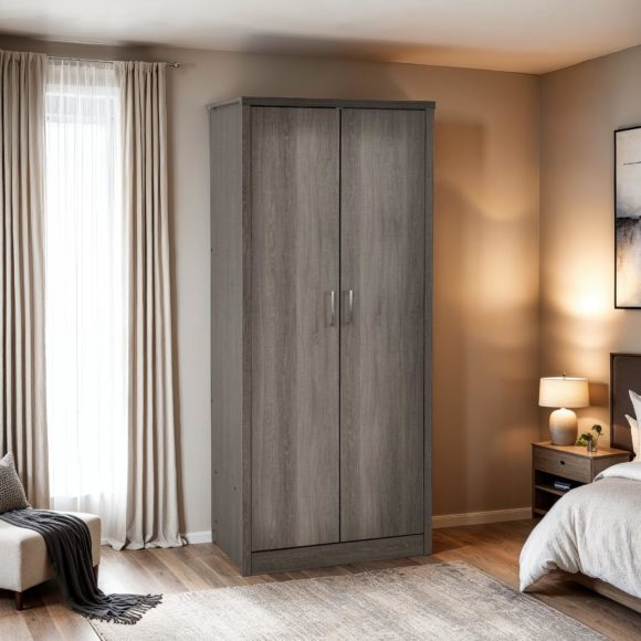 seconique Lisbon 2 Door Wardrobe Black Wood Grain