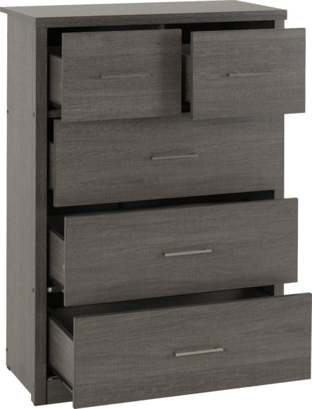 Seconique Lisbon 3+2 Drawer Chest Black Wood Grain