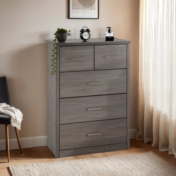 seconique Lisbon 3+2 Drawer Chest Black Wood Grain
