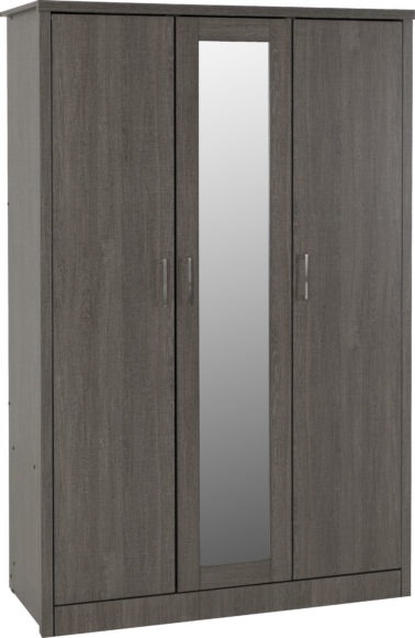 Seconique Lisbon 3 Door Wardrobe Black Wood Grain