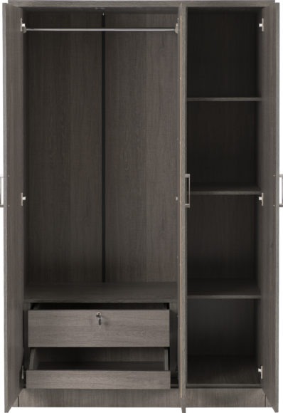 Seconique Lisbon 3 Door Wardrobe Black Wood Grain