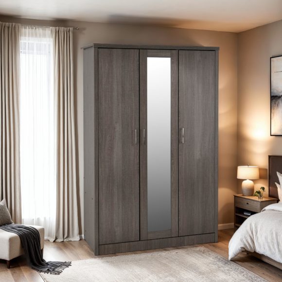 seconique Lisbon 3 Door Wardrobe Black Wood Grain
