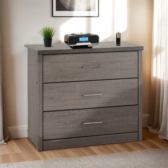 seconique Lisbon 3 Drawer Chest Black Wood Grain