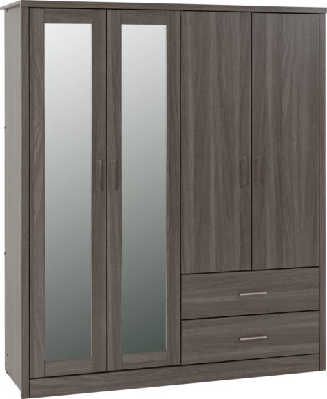 Seconique Lisbon 4 Door Wardrobe Black Wood Grain