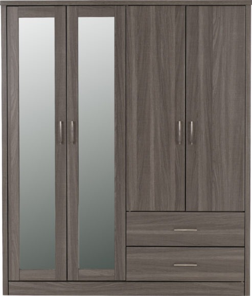 Seconique Lisbon 4 Door Wardrobe Black Wood Grain