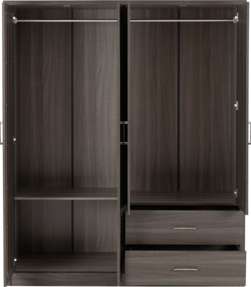 Seconique Lisbon 4 Door Wardrobe Black Wood Grain